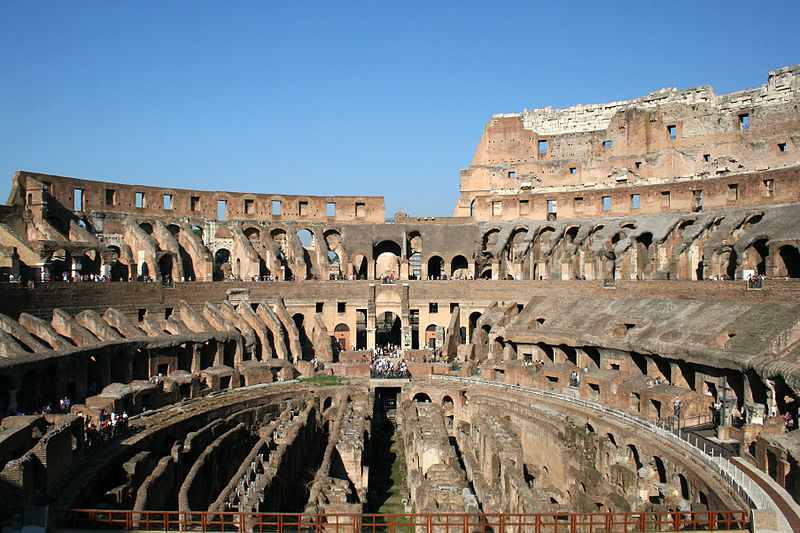 View of interior of the Colosseum with exposed substructure